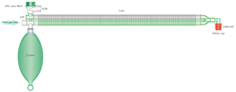 Adult Mapleson A Parallel Lack breathing system with 2 L bag, ≥ 1.6m 