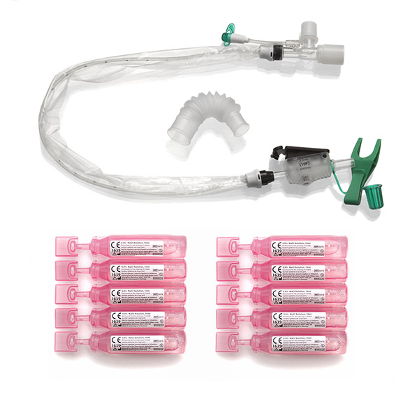 TrachSeal™ adult endotracheal closed suction system with saline ampoules, 24 hour, size F10