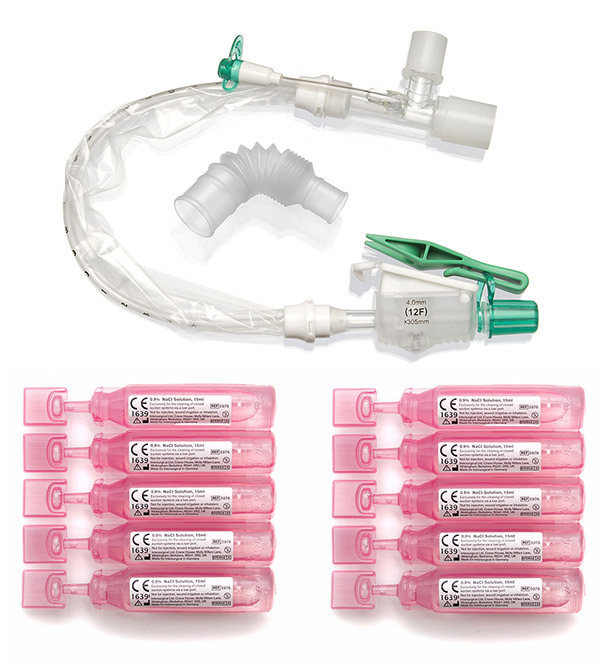 TrachSeal™ adult tracheostomy closed suction system with saline ampoules, 24 hour, size F12