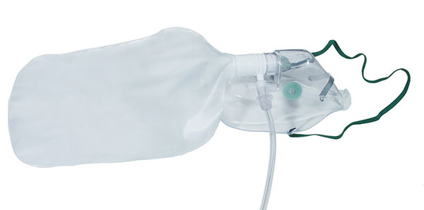 Adult, high concentration oxygen mask and tube, 2.1m