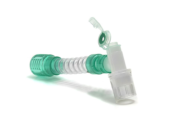 Smoothbore double swivel catheter mount, 22F - double flip top cap with seal -  22M/15F, ≥120mm