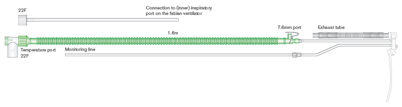 nFlow™ infant nasal CPAP heated wire breathing system with detachable monitoring line. ≥ 1.8m