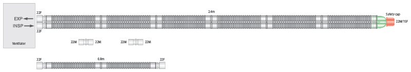 22mm Flextube™ breathing system with 0.8m limb, ≥ 2.4m 