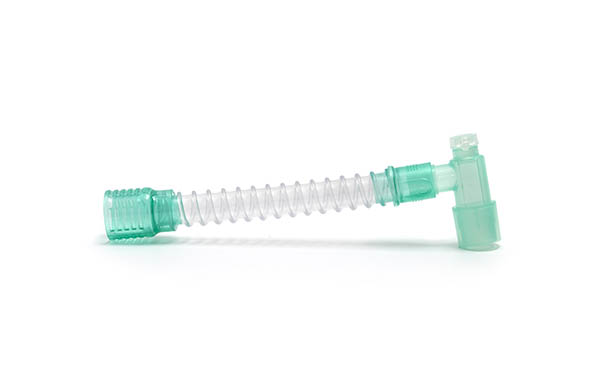 Smoothbore fixed elbow catheter mount 22F - flip top cap with 7.6mm port - 22M/15F, 180mm